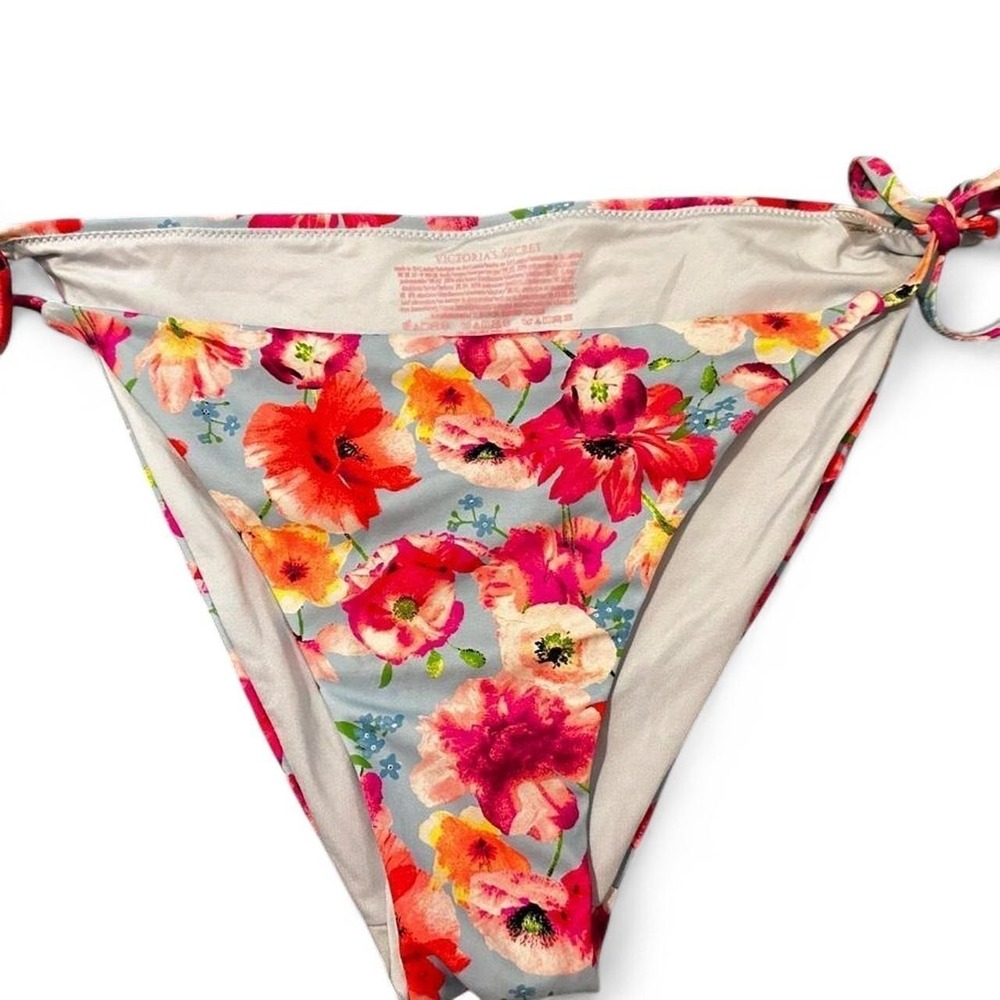 Victoria's Secret Bikini Bottom W XL Gray Pink Floral Poppy Side Tie Swimwear